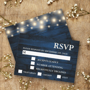 Rustikale Navy Holz String Lights UAWG Meal Choice RSVP Karte