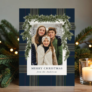 Rustikale Navy-Karierte-Grün-Weihnachten 4 Foto Feiertagskarte
