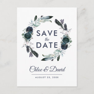 Rustikale Navy-Pfingstrose Wasserfarbe Save-the-Da Ankündigungspostkarte