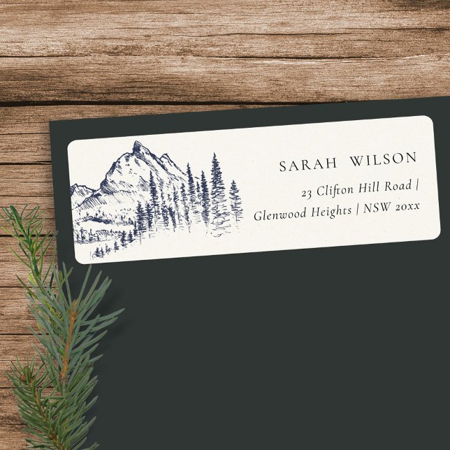 Rustikale Navy Pine Woods Mountain Sketch-Adresse (Von Creator hochgeladen)