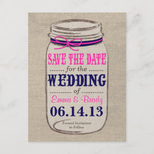 Rustikale Navy & Rosa & Mason Jar Hochzeitseinladu Ankündigungspostkarte