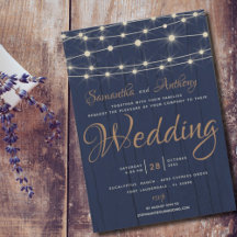 Rustikale Navy-String-Lights Hochzeitseinladung