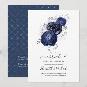 Rustikale Navy und Silver Floral Virtual Wedding Einladung