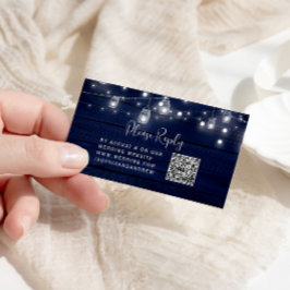 Rustikale Navy Wood Mason Jars Lights Hochzeit QR Begleitkarte