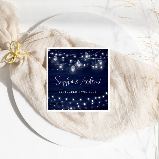 Rustikale Navy Wood Mason Jars Lights Hochzeit Serviette (Von Creator hochgeladen)