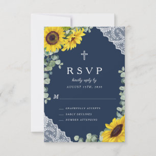 Rustikale Navyblaue Blumen-Sonnenblumen-Hochzeit RSVP Karte
