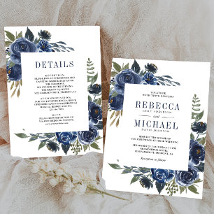 Rustikale Navyblaue Florale Hochzeitsmode Einladung