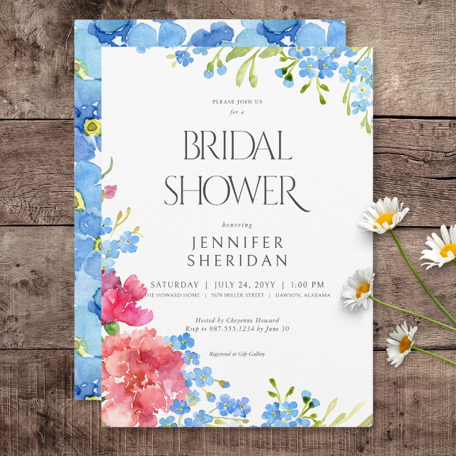 Rustikale Nelken & Vergessen Sie mir Noten Brautpa Einladung (Rustic Carnations & Forget Me Nots Bridal Shower Invitation)