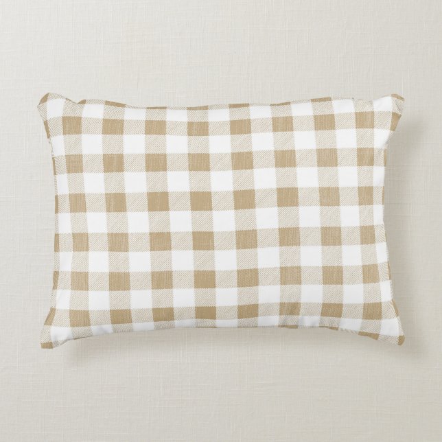 Rustikale neutrale Beige Gingham Kariert Accent Pi Dekokissen (Vorderseite)
