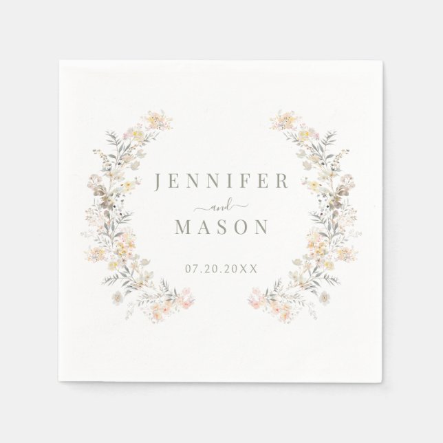 Rustikale neutrale Blume Serviette (Vorderseite)