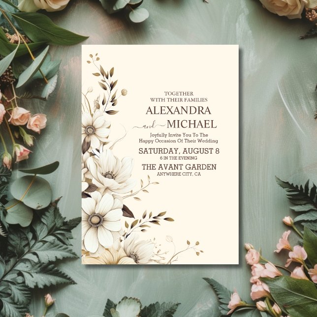 Rustikale neutrale Boho-Blumenhochzeit Einladung (Von Creator hochgeladen)