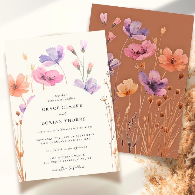 Rustikale neutrale Boho Floral Mocha Mousse Weddin Einladung (Von Creator hochgeladen)