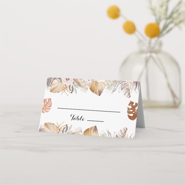 Rustikale neutrale Boho-Hochzeit Platzkarte (Vorderseite)