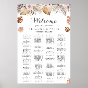 Rustikale neutrale Boho-Hochzeit Sitzordnung Poster