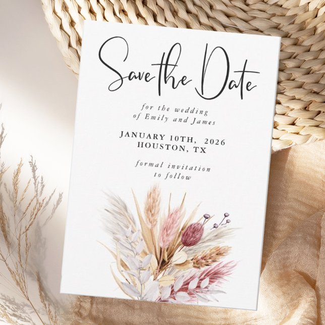 Rustikale neutrale Boho Pampas Wedding Save The Date (Von Creator hochgeladen)