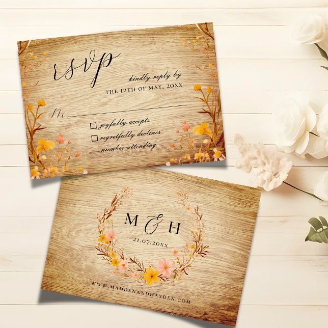 Rustikale neutrale Boho-Wildblume RSVP Karte (Von Creator hochgeladen)