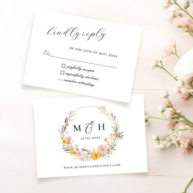 Rustikale neutrale Boho-Wildblume RSVP Karte (Von Creator hochgeladen)
