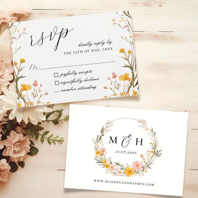 Rustikale neutrale Boho-Wildblume RSVP Karte (Von Creator hochgeladen)