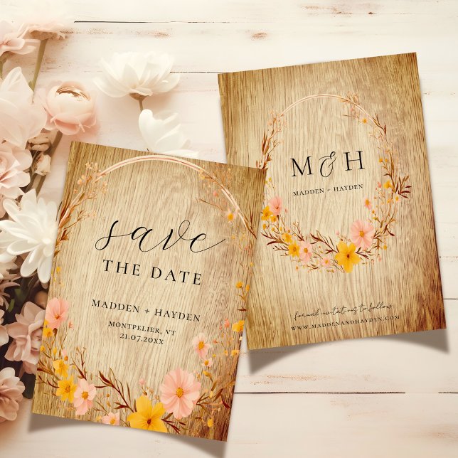 Rustikale neutrale Boho-Wildblume Save The Date (Von Creator hochgeladen)