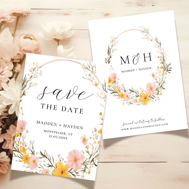 Rustikale neutrale Boho-Wildblume Save The Date (Von Creator hochgeladen)