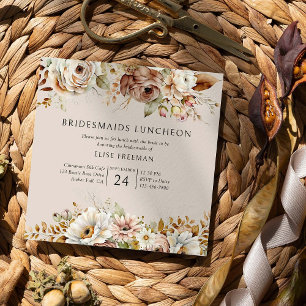 Rustikale neutrale braune florale Brautjungfern-Lu Einladung