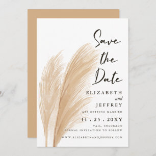 Rustikale neutrale Erden Boho Pampas Save the Date Ankündigung