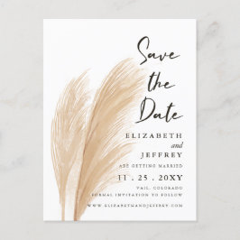 Rustikale neutrale Erden-Pampas-Gras Hochzeit Ankündigungspostkarte