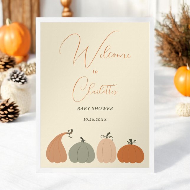 Rustikale, neutrale Fall Pumpkin Baby Dusche Willk Poster (Rustic Neutral Fall Pumpkin Baby Shower Welcome Poster)