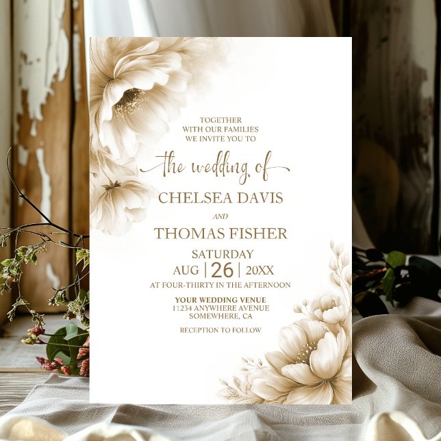Rustikale neutrale Floral-Hochzeit Einladung (Von Creator hochgeladen)