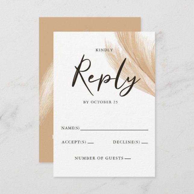 Rustikale neutrale Groß-Hochzeit von Boho Pampas RSVP Karte (Vorne/Hinten)