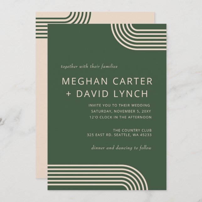 Rustikale, neutrale grüne Hochzeit Einladung (Vorne/Hinten)