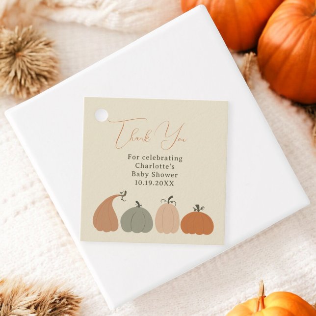Rustikale, neutrale Herbstpumpe Geschenkanhänger (Rustic Neutral Chic Fall Pumpkin Baby Shower Favor Tags)
