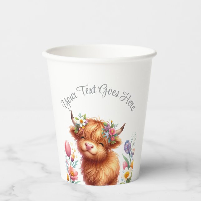 Rustikale Niedlich Baby Highland Cow Baby Dusche Pappbecher (Vorderseite)