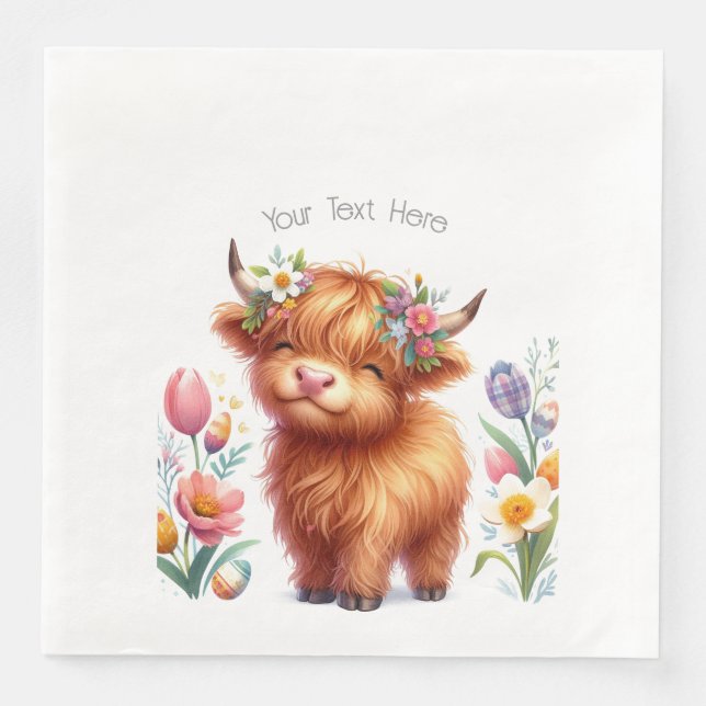 Rustikale Niedlich Baby Highland Cow Baby Dusche Serviette (Vorderseite)