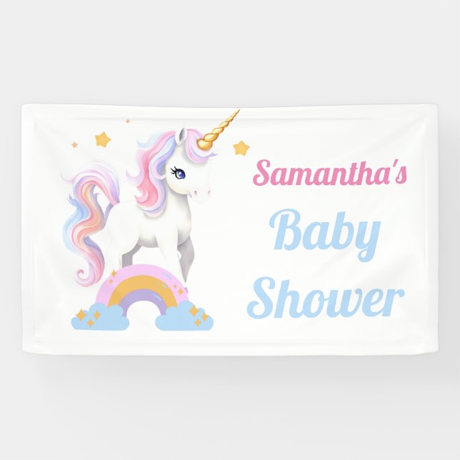 Rustikale Niedliche Aquarellbrasse Unicorn Kinderd Banner (Horizontal)