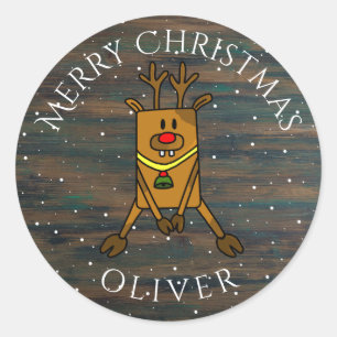 Rustikale Niedliche Hirschweihnachtsnacht Runder Aufkleber