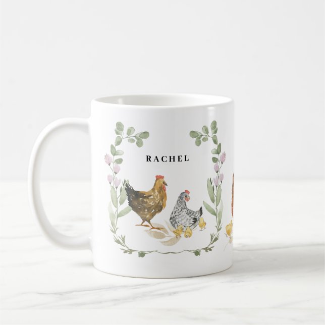 Rustikale Niedliche Hühner Monogramm Name Tasse (Links)