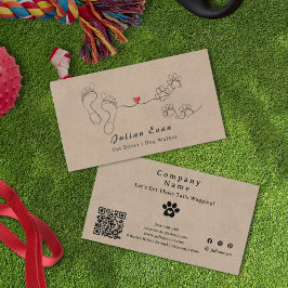 Rustikale Niedliche Paw Print Human Feet Dog Walke Visitenkarte