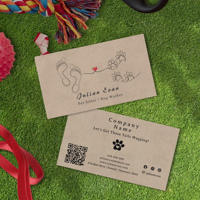 Rustikale Niedliche Paw Print Human Feet Dog Walke Visitenkarte (Rustic Cute Paw Print Human Feet Dog Walker Business card)