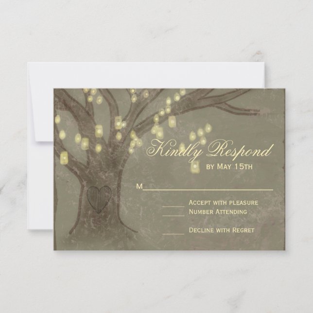 Rustikale Oak Tree Mason Jar Wedding RSVP Card (Vorderseite)