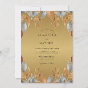 Rustikale Ocker-Schiefer-Blatt-Hochzeit Einladung