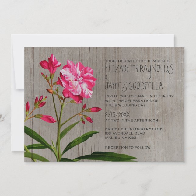 Rustikale Oleander-Hochzeitseinladungen Einladung (Vorderseite)