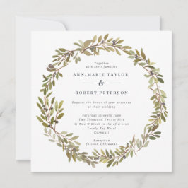 Rustikale Olive-Blätter Wreath Square Hochzeit Einladung