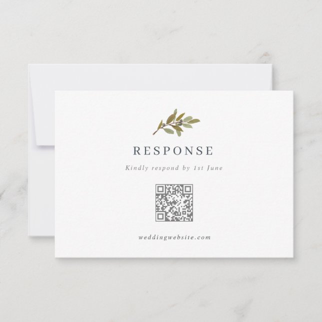 Rustikale Olive Branch Wedding QR Code RSVP Card Karte (Vorderseite)