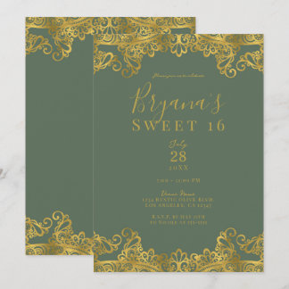 Rustikale Olive & Gold Spitzenklasse Elegant Sweet Einladung