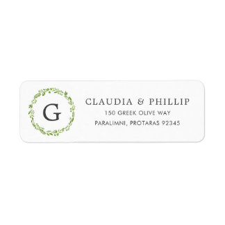 Rustikale Olive Leaf Wreath Monogram Rücksendeadre