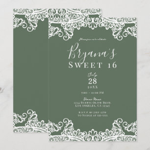 Rustikale Olive- und Weiße-Spitze-elegante Sweet-S Einladung