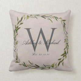 Rustikale Olive Wreath Monogram Kissen