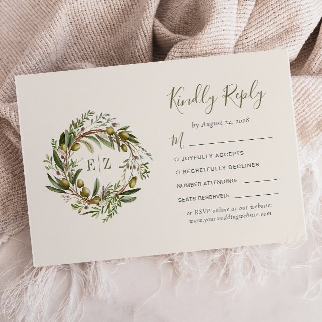 Rustikale Olive Wreath Wedding RSVP Karte (Von Creator hochgeladen)