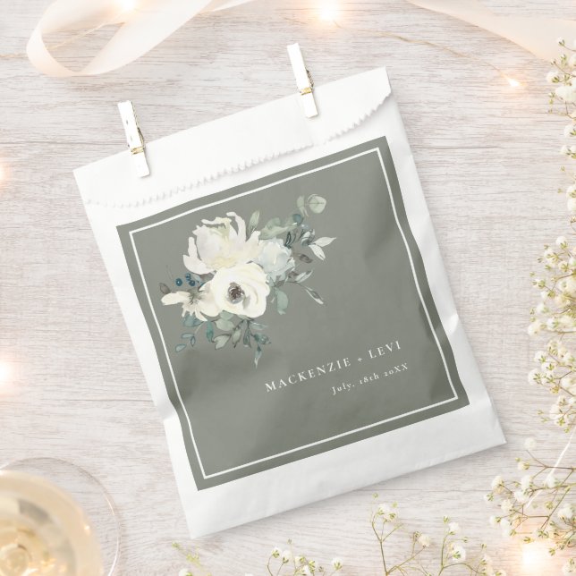 Rustikale Oliven-Grün-Wasserfarben-Blumen-Geschenk Geschenktütchen (Ausgeschnitten)